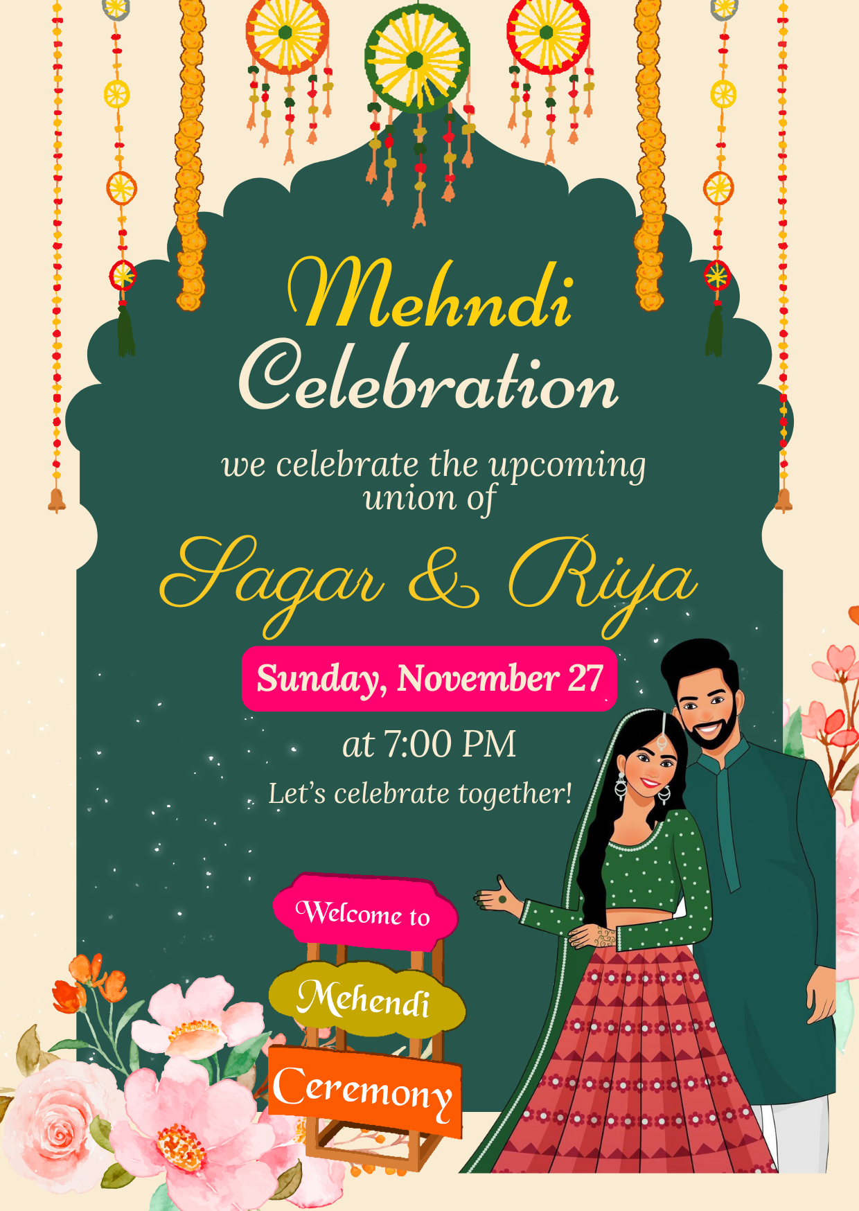 Green Creative Mehndi Invitation
