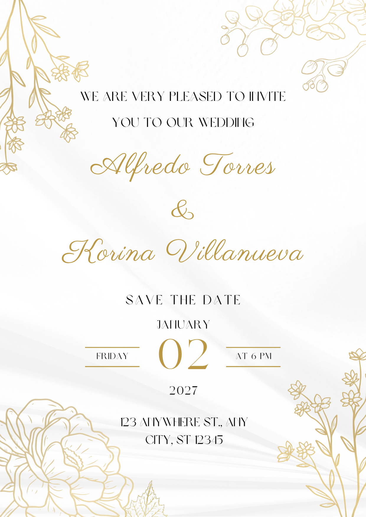 White & Gold Elegant Wedding Invitation Potrait