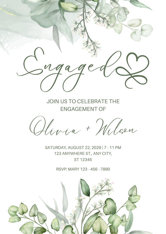 Green Cream Aesthetic Minimalist Watercolor Wedding Invitation