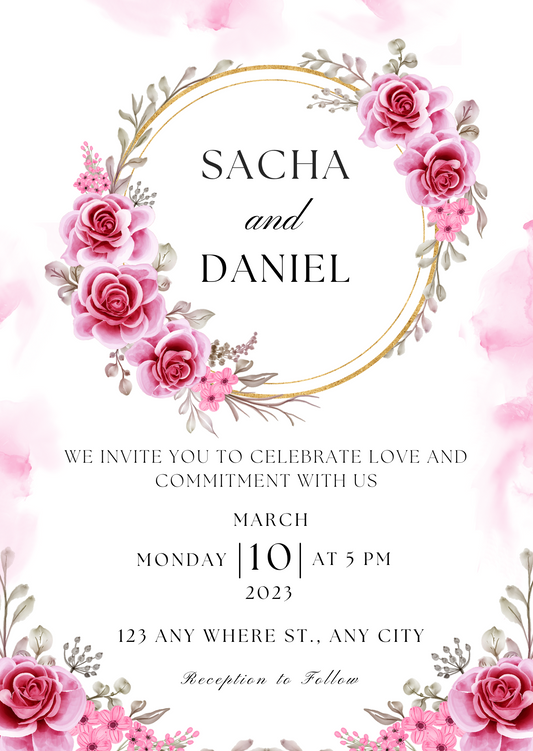 Pink Gold Free Wedding Invitation